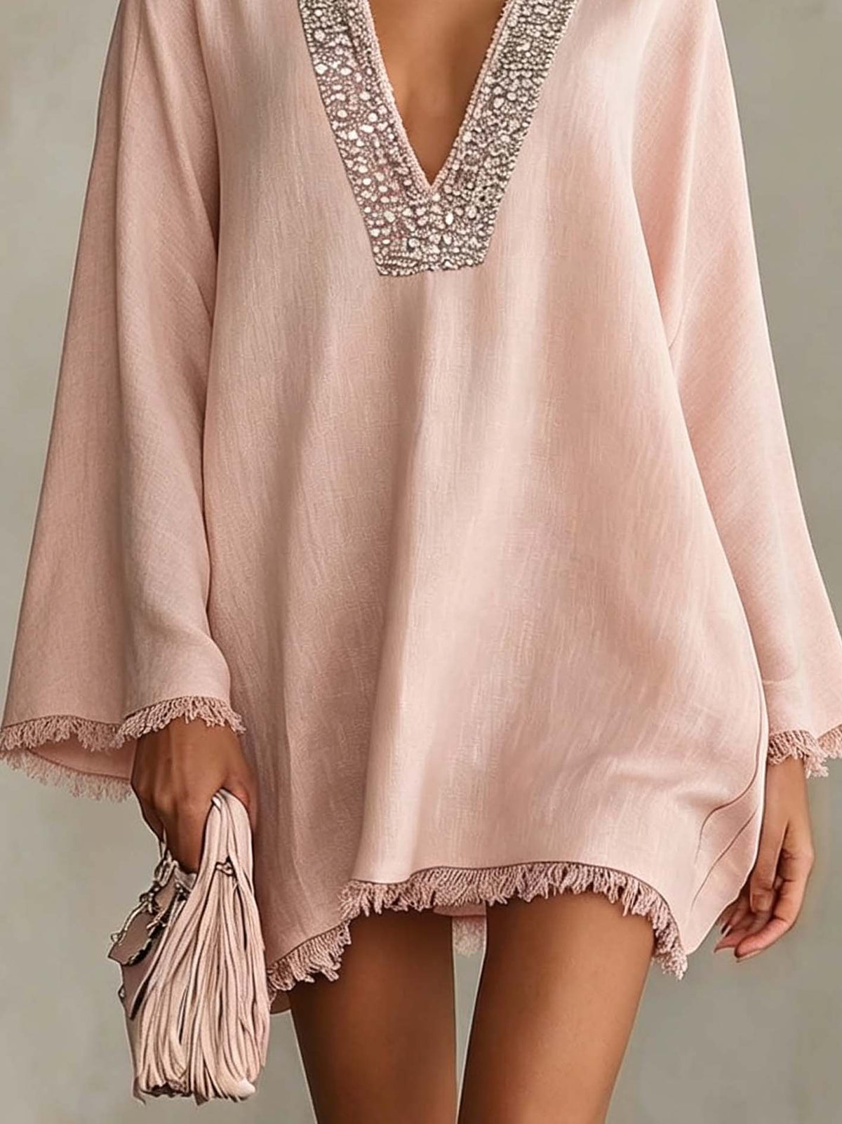 Blush Pink Linen Mini Dress