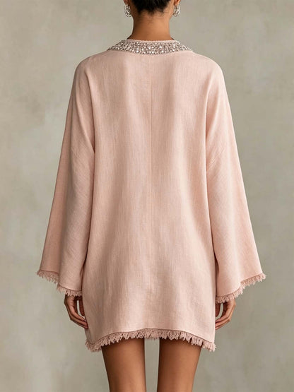 Blush Pink Linen Mini Dress
