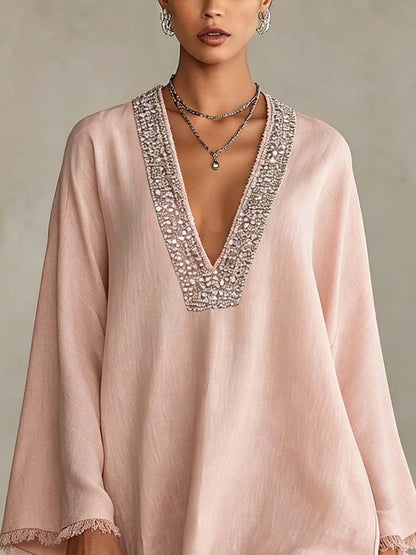 Blush Pink Linen Mini Dress