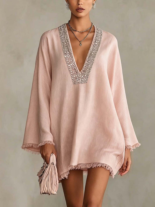 Blush Pink Linen Mini Dress