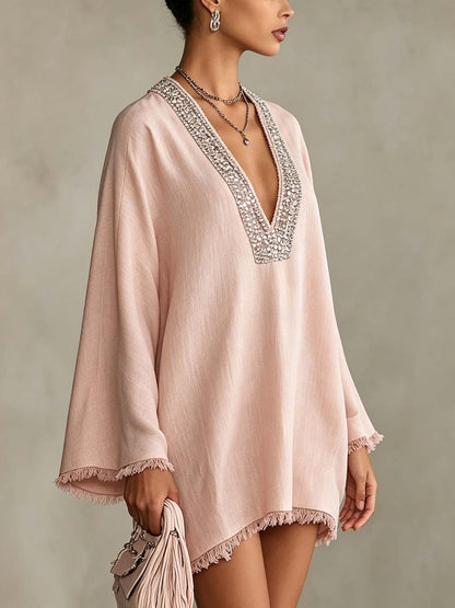 Blush Pink Linen Mini Dress