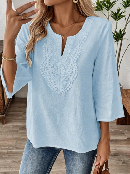 Women's Lace-Trimmed Split Neck Blouse