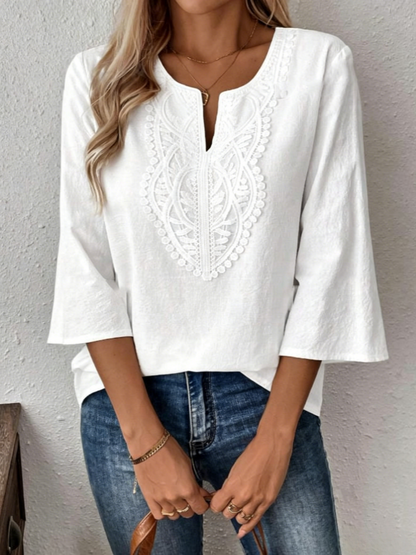 Women's Lace-Trimmed Split Neck Blouse