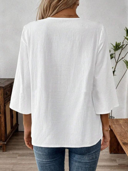 Women's Lace-Trimmed Split Neck Blouse