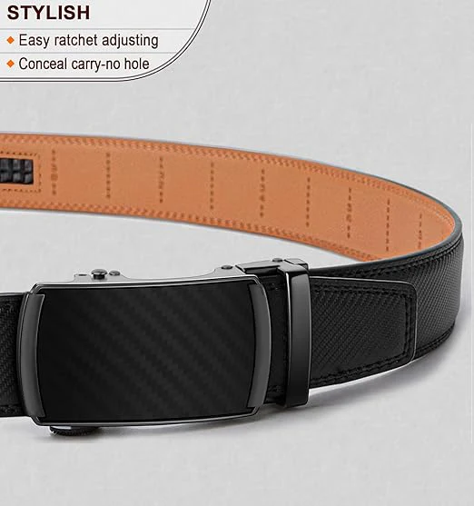 Leather Ratchet Belt With Adjustable Buckle