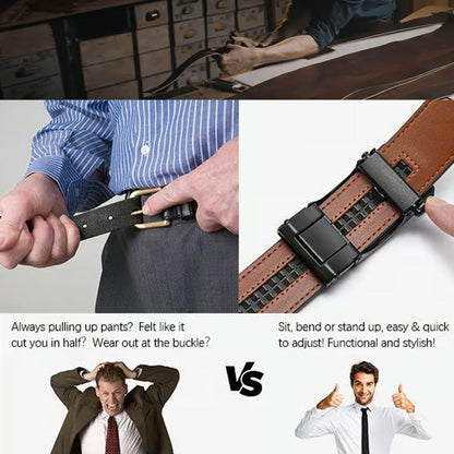 Leather Ratchet Belt With Adjustable Buckle