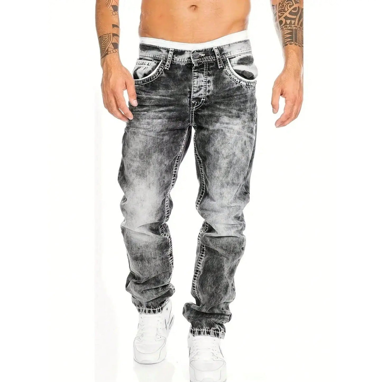 Creative Stretch Jeans for Men, Minimalist Style, Ideal for Summer, Emo Style