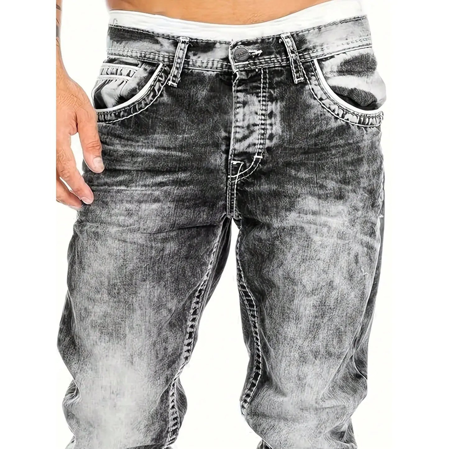 Creative Stretch Jeans for Men, Minimalist Style, Ideal for Summer, Emo Style