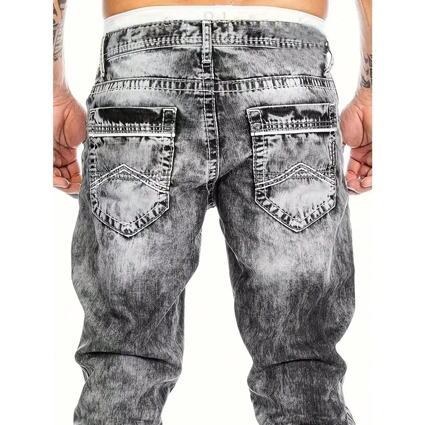 Creative Stretch Jeans for Men, Minimalist Style, Ideal for Summer, Emo Style