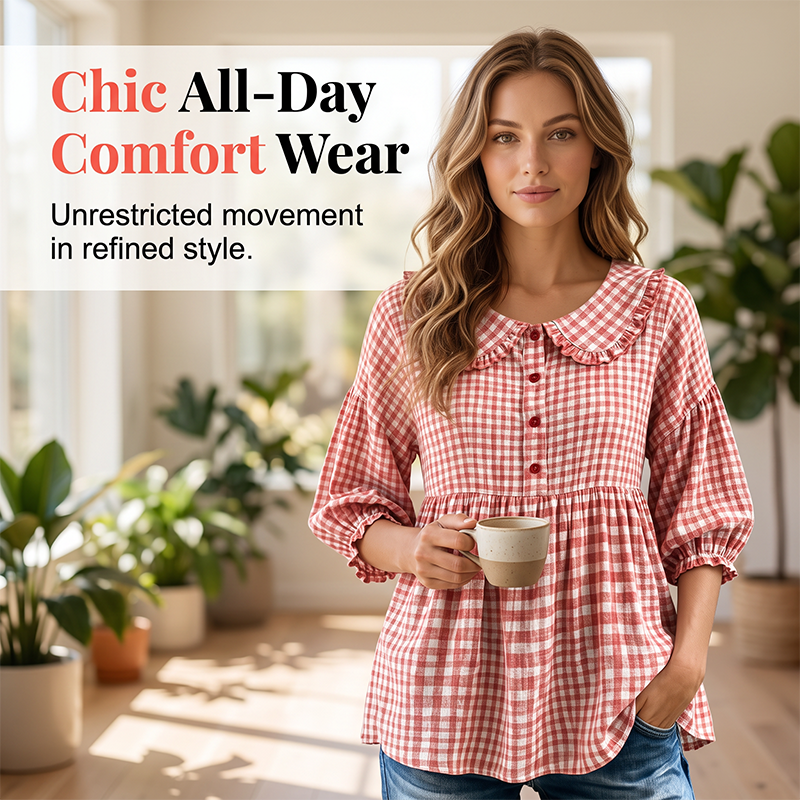 Women's Casual Gingham Print Top