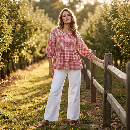 Women's Casual Gingham Print Top